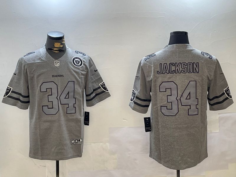 Men Oakland Raiders #34 Jackson Grey Throwback 2024 Nike Limited NFL Jersey style 2->oakland raiders->NFL Jersey